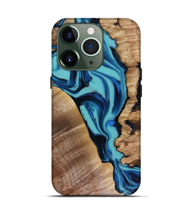 iPhone 13 Pro Wood Live Edge Phone Case - Doretha (Blue, 816266)