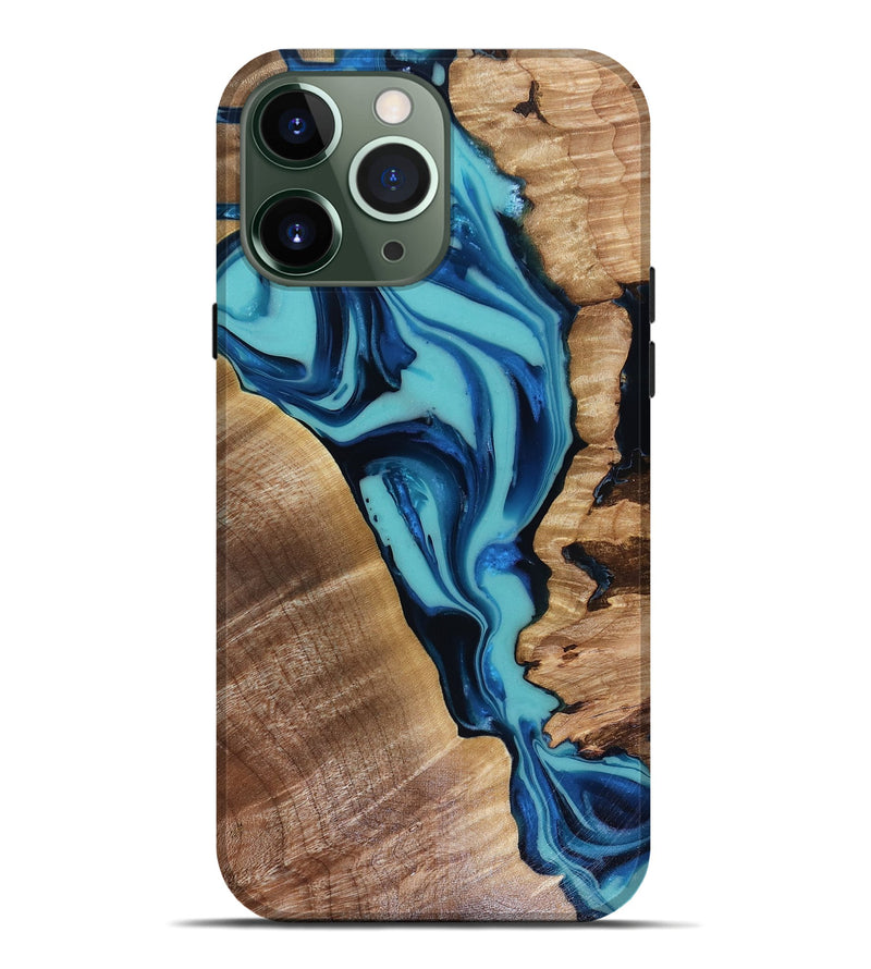 iPhone 13 Pro Max Wood Live Edge Phone Case - Doretha (Blue, 816266)