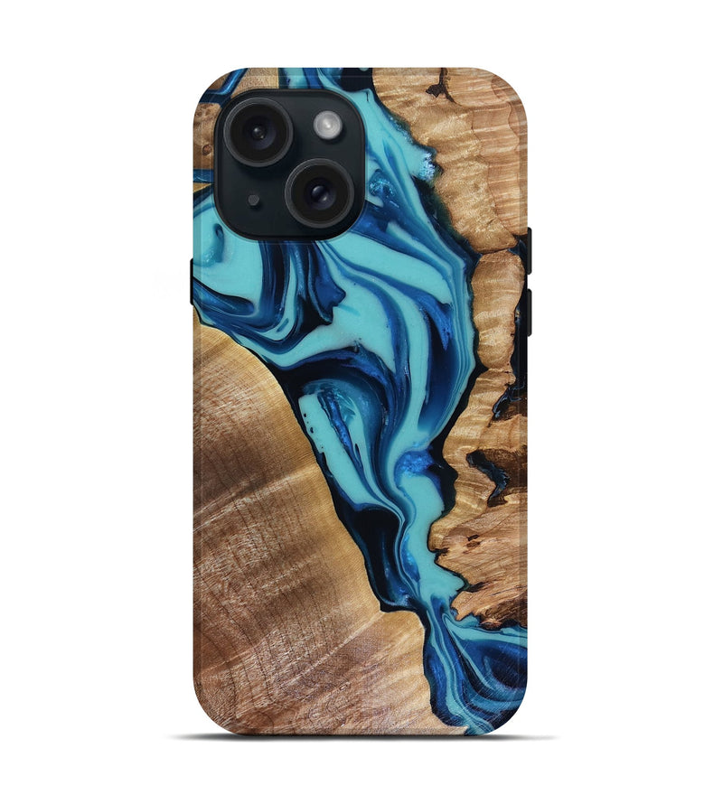 iPhone 15 Wood Live Edge Phone Case - Doretha (Blue, 816266)