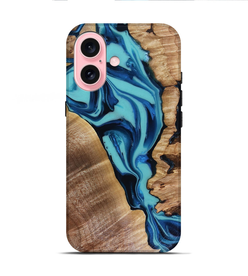 iPhone 16 Wood Live Edge Phone Case - Doretha (Blue, 816266)