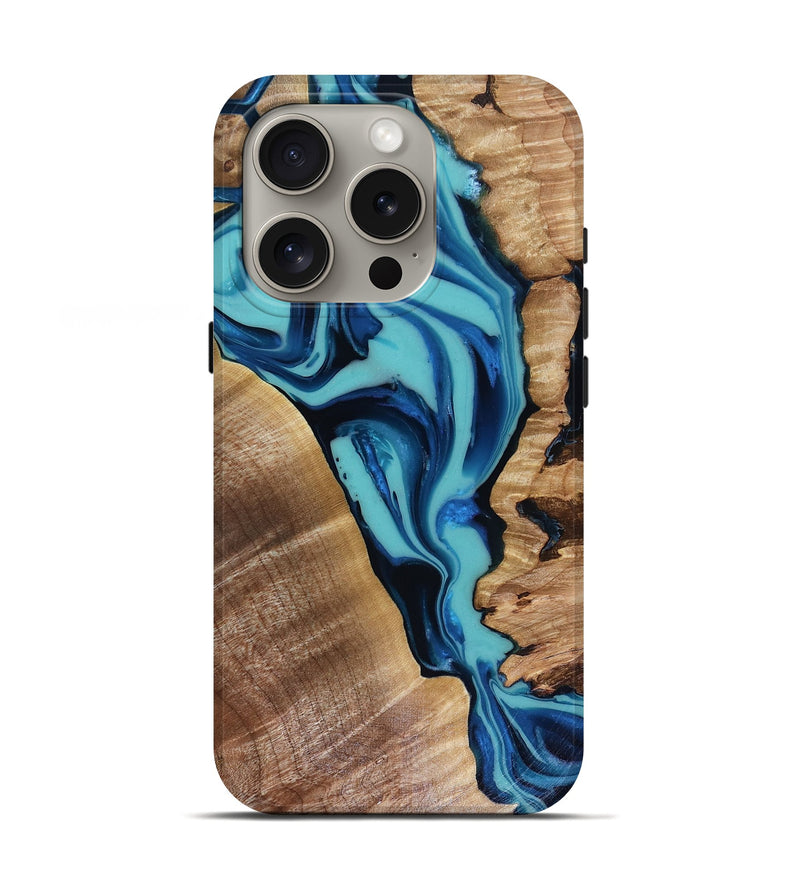 iPhone 16 Pro Wood Live Edge Phone Case - Doretha (Blue, 816266)