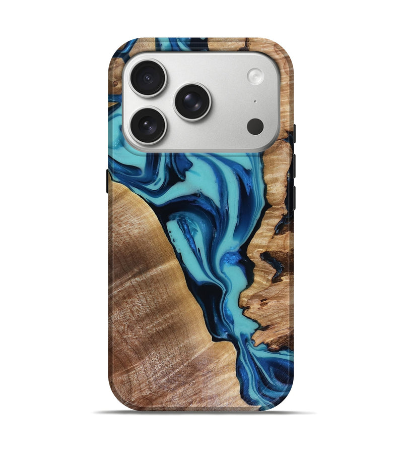 iPhone 17 Pro Wood Live Edge Phone Case - Doretha (Blue, 816266)