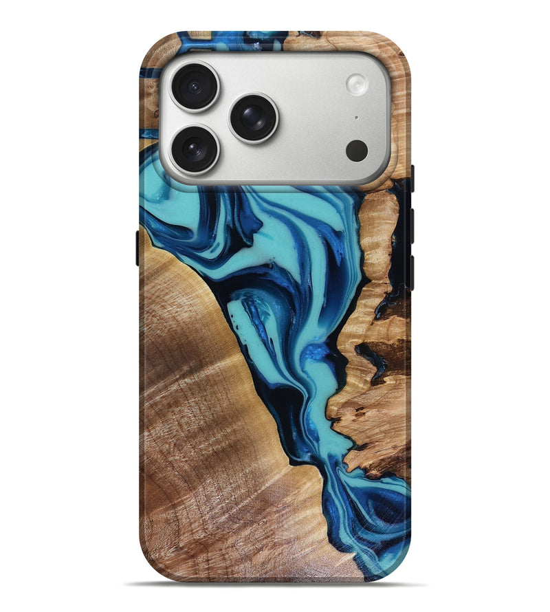 iPhone 17 Pro Max Wood Live Edge Phone Case - Doretha (Blue, 816266)