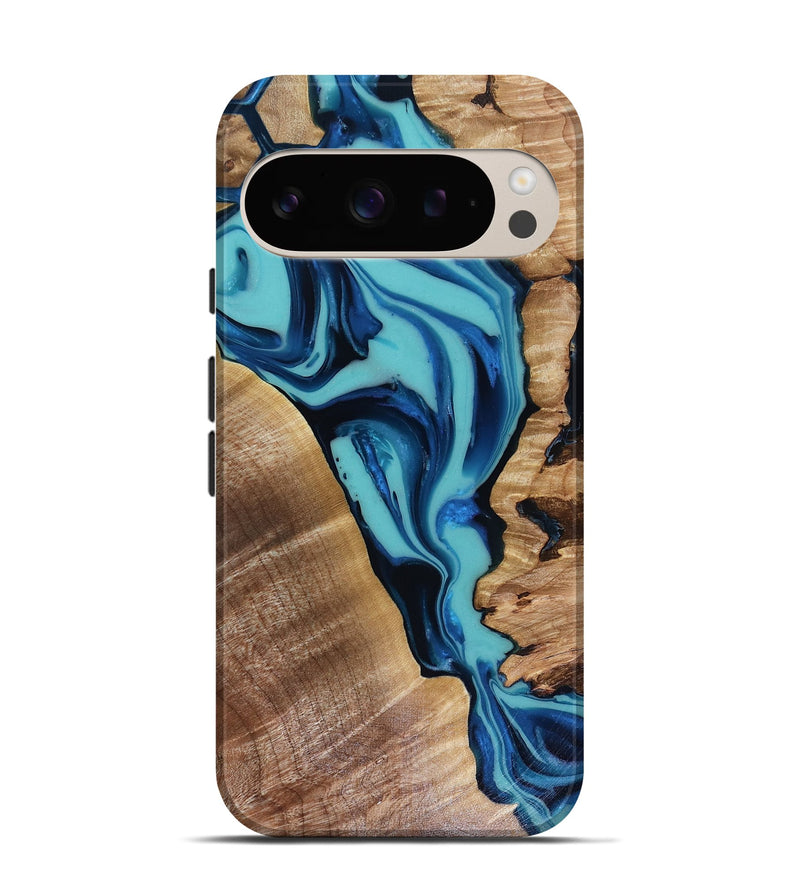 Pixel 9 Pro Wood Live Edge Phone Case - Doretha (Blue, 816266)