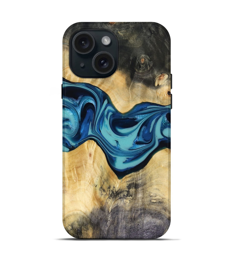 iPhone 15 Wood Live Edge Phone Case - Asa (Blue, 816270)