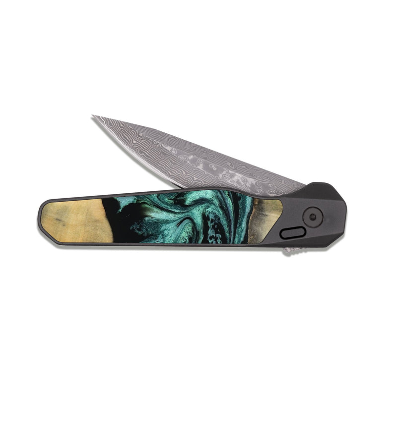 EDC Dark Damascus Wood Pocket Knife - Dara (Green, 816286)