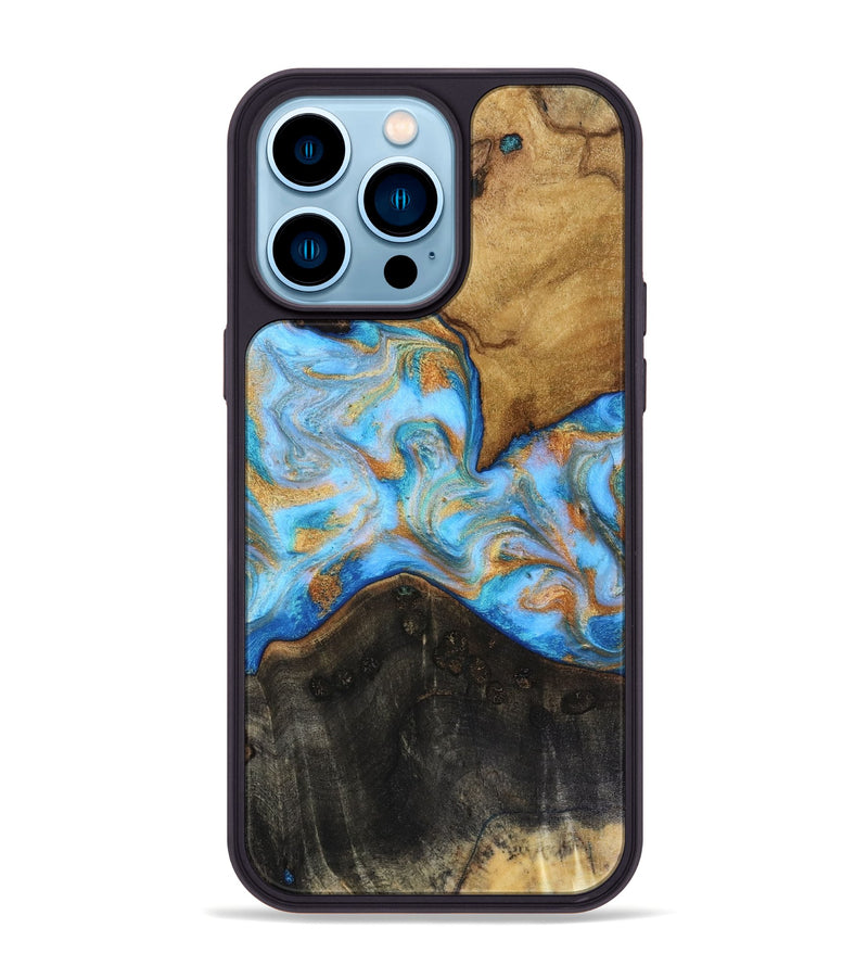iPhone 14 Pro Max Wood Phone Case - Asher (Teal & Gold, 816290)