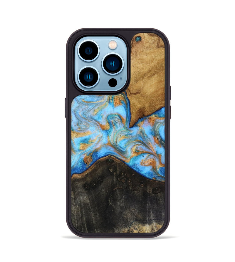 iPhone 14 Pro Wood Phone Case - Asher (Teal & Gold, 816290)