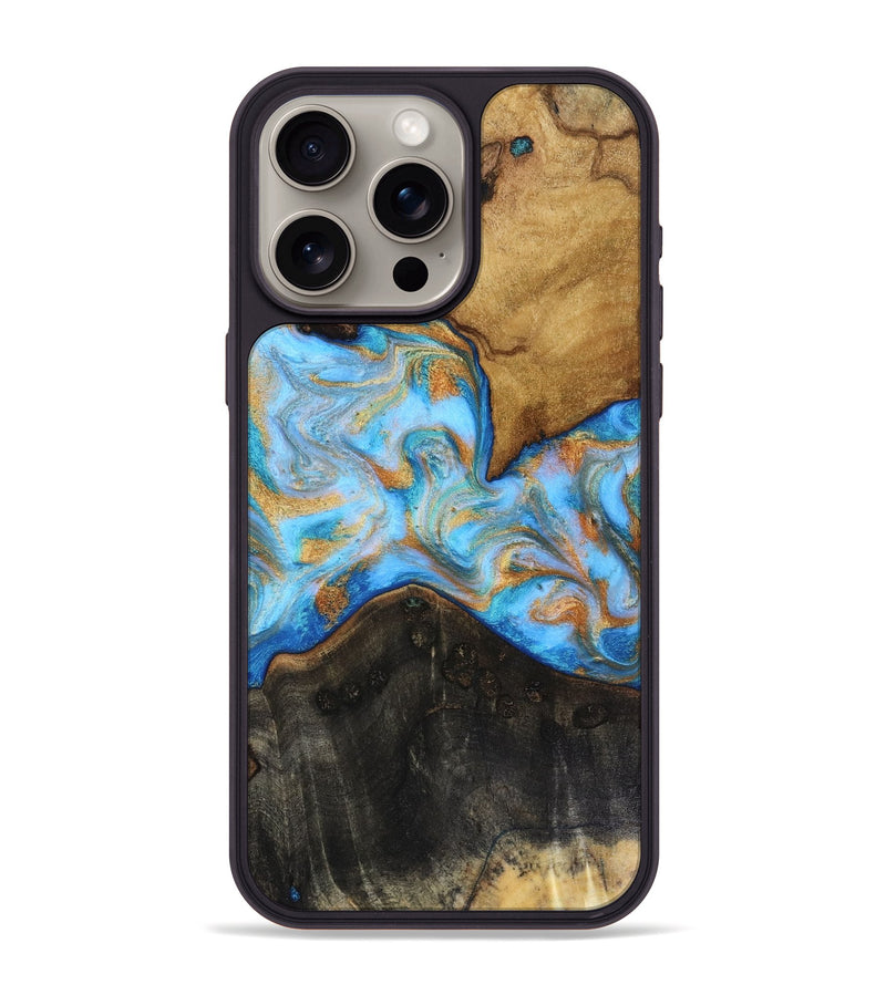 iPhone 15 Pro Max Wood Phone Case - Asher (Teal & Gold, 816290)