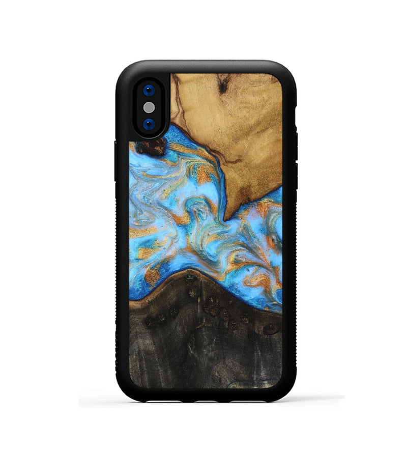 iPhone Xs Wood Phone Case - Asher (Teal & Gold, 816290)