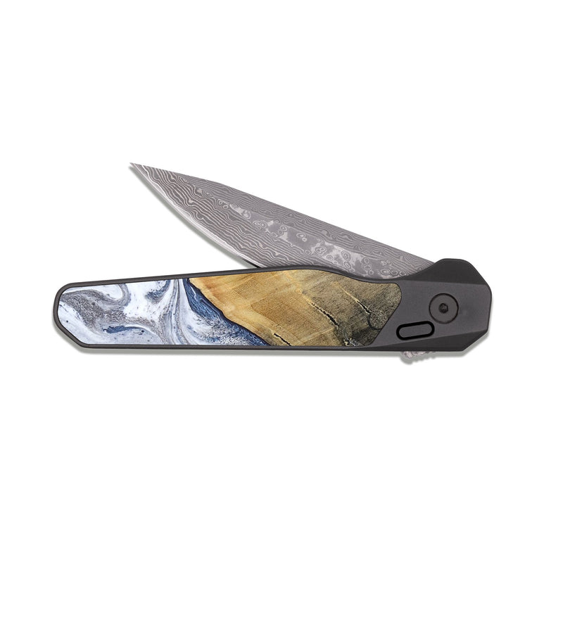 EDC Dark Damascus Wood Pocket Knife - Stevie (Blue, 816370)