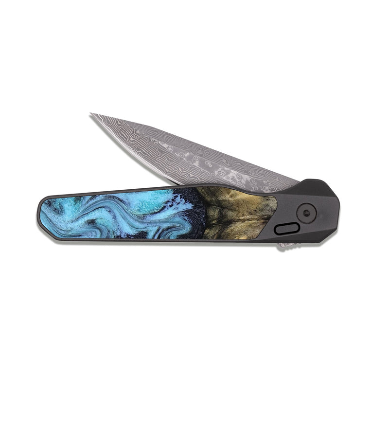 EDC Dark Damascus Wood Pocket Knife - Jacque (Blue, 816372)