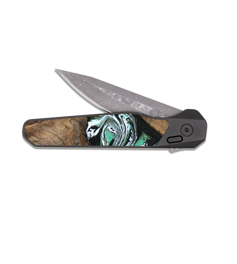 EDC Dark Damascus Wood Pocket Knife - Keira (Green, 816382)