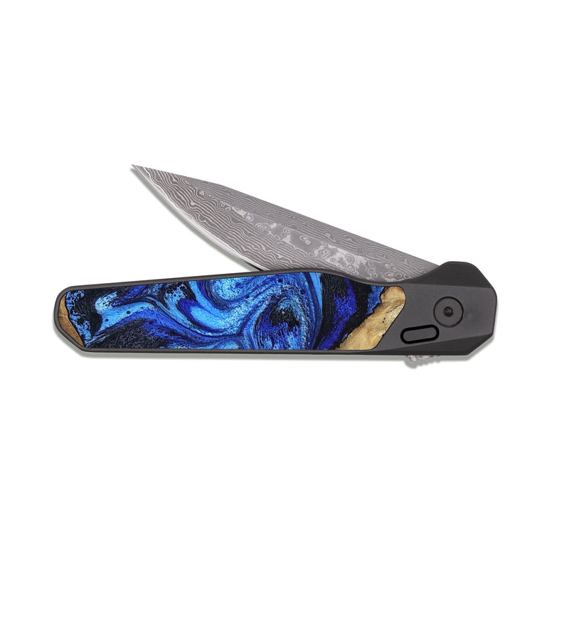 EDC Dark Damascus Wood Pocket Knife - Rivka (Blue, 816404)