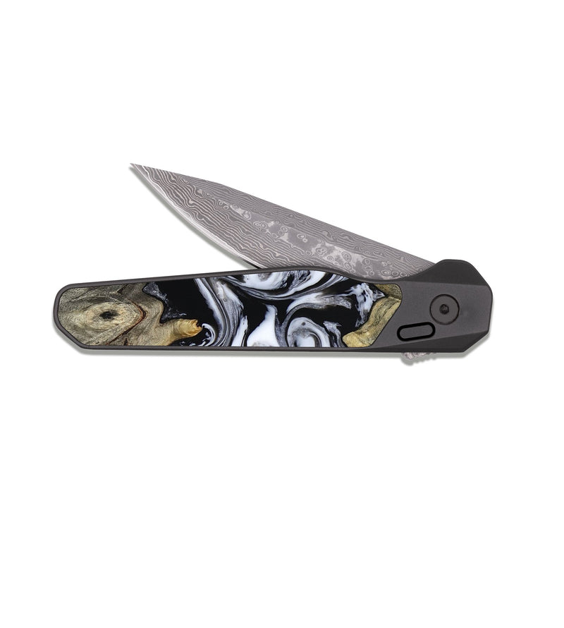 EDC Dark Damascus Wood Pocket Knife - Rosina (Black & White, 816471)