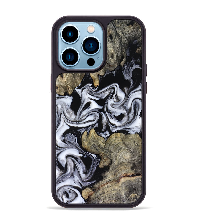 iPhone 14 Pro Max Wood Phone Case - Rosina (Black & White, 816471)