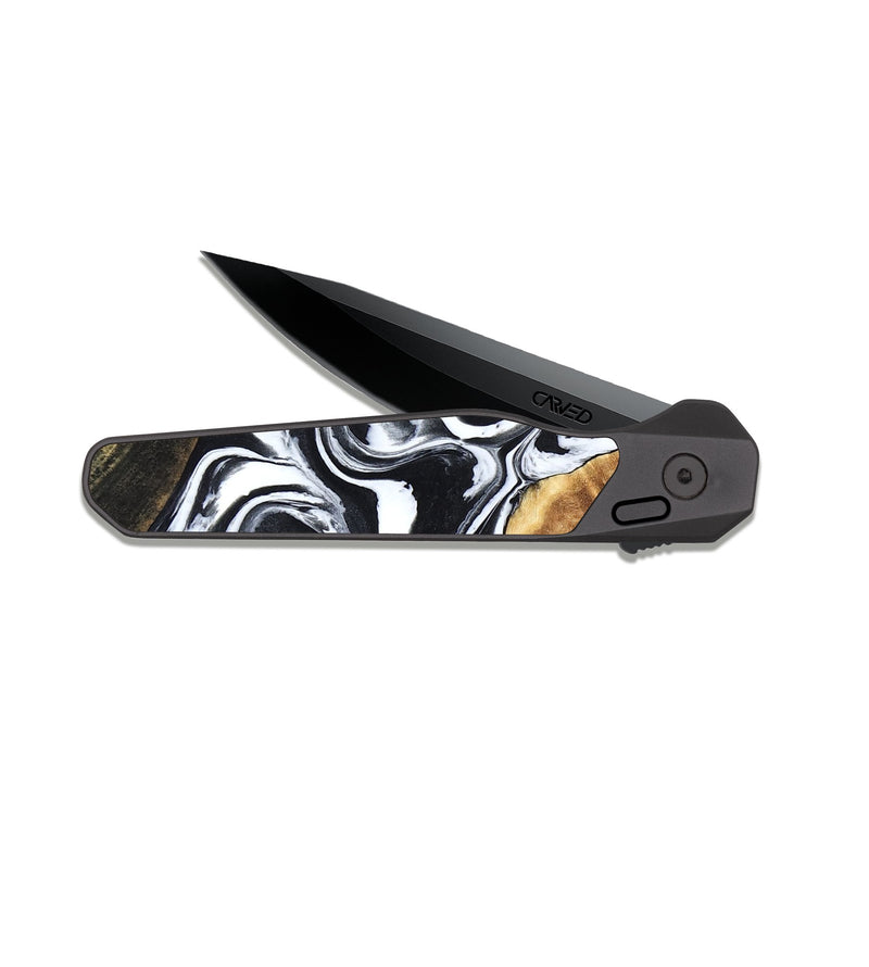 EDC Dark Slate Wood Pocket Knife - Marlena (Black & White, 816474)