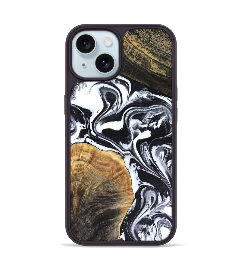 iPhone 15 Wood Phone Case - Marlena (Black & White, 816474)