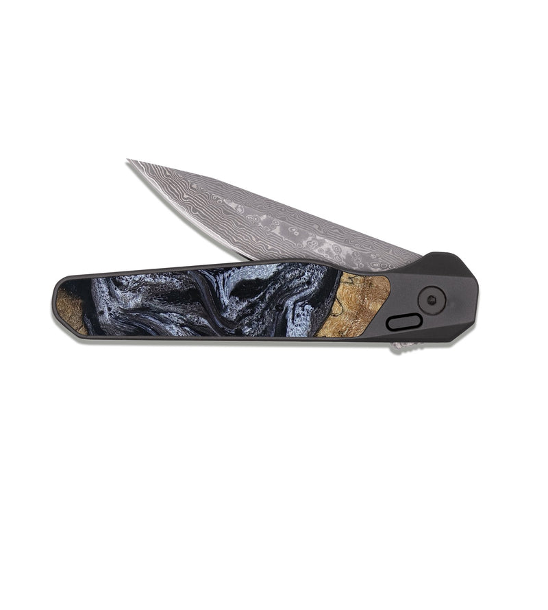 EDC Dark Damascus Wood Pocket Knife - Adlai (Black & White, 816475)