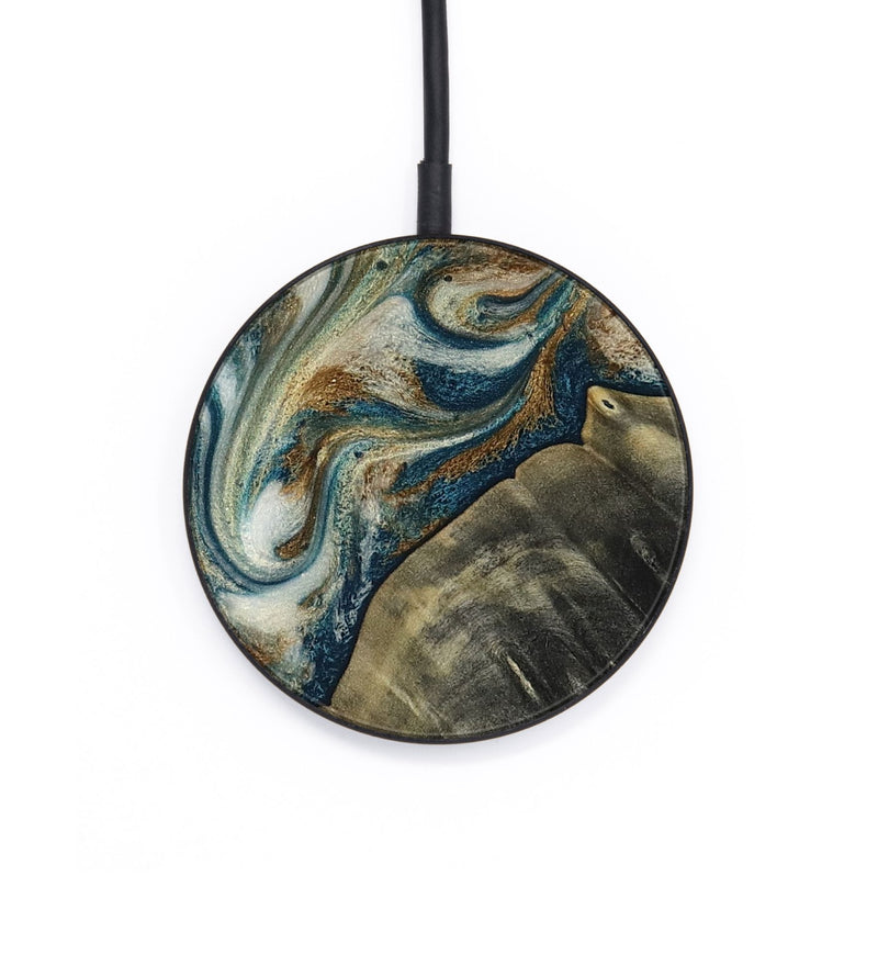 Circle Wood Wireless Charger - Sarah (Teal & Gold, 816479)