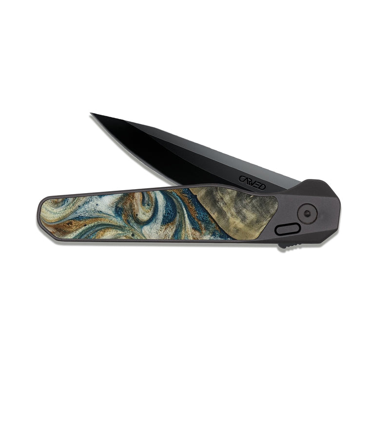 EDC Dark Slate Wood Pocket Knife - Sarah (Teal & Gold, 816479)