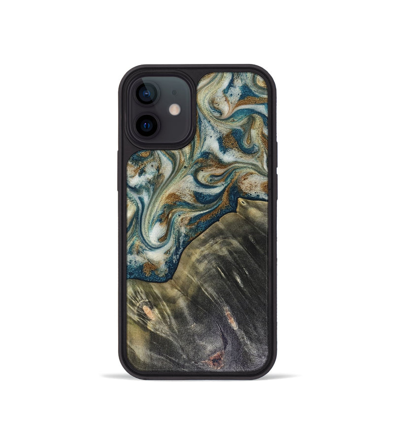 iPhone 12 mini Wood Phone Case - Sarah (Teal & Gold, 816479)