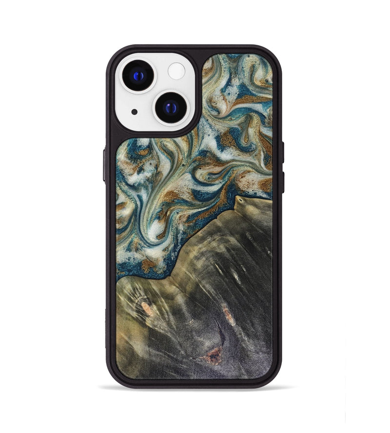 iPhone 13 Wood Phone Case - Sarah (Teal & Gold, 816479)