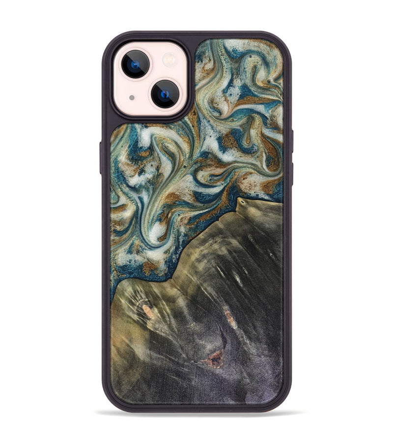 iPhone 14 Plus Wood Phone Case - Sarah (Teal & Gold, 816479)