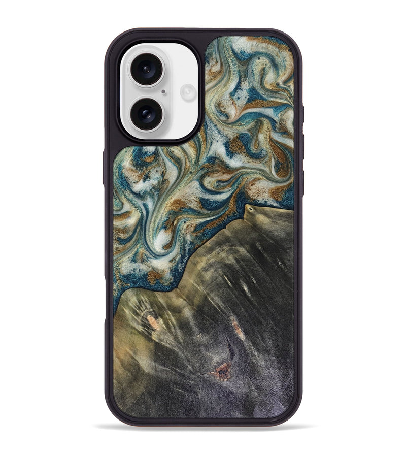 iPhone 16 Plus Wood Phone Case - Sarah (Teal & Gold, 816479)