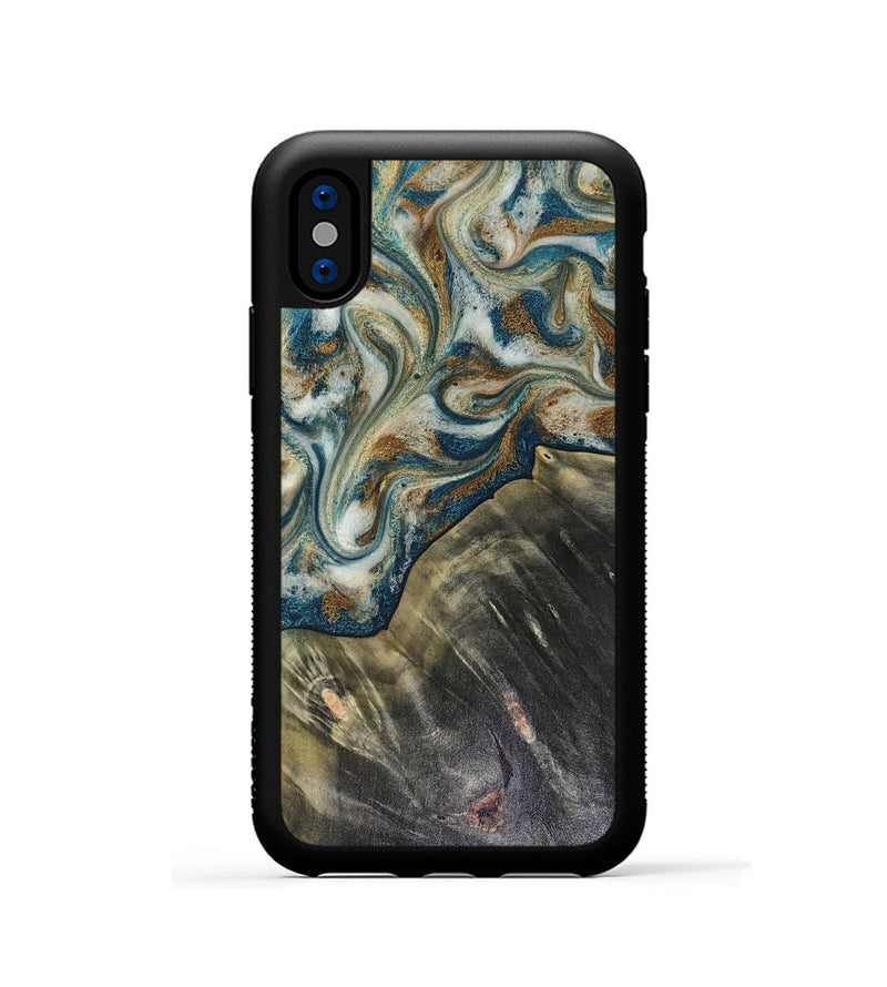 iPhone Xs Wood Phone Case - Sarah (Teal & Gold, 816479)
