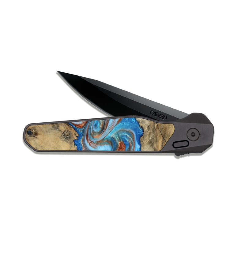 EDC Dark Slate Wood Pocket Knife - Kizzie (Teal & Gold, 816480)