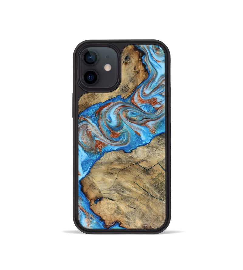 iPhone 12 mini Wood Phone Case - Kizzie (Teal & Gold, 816480)