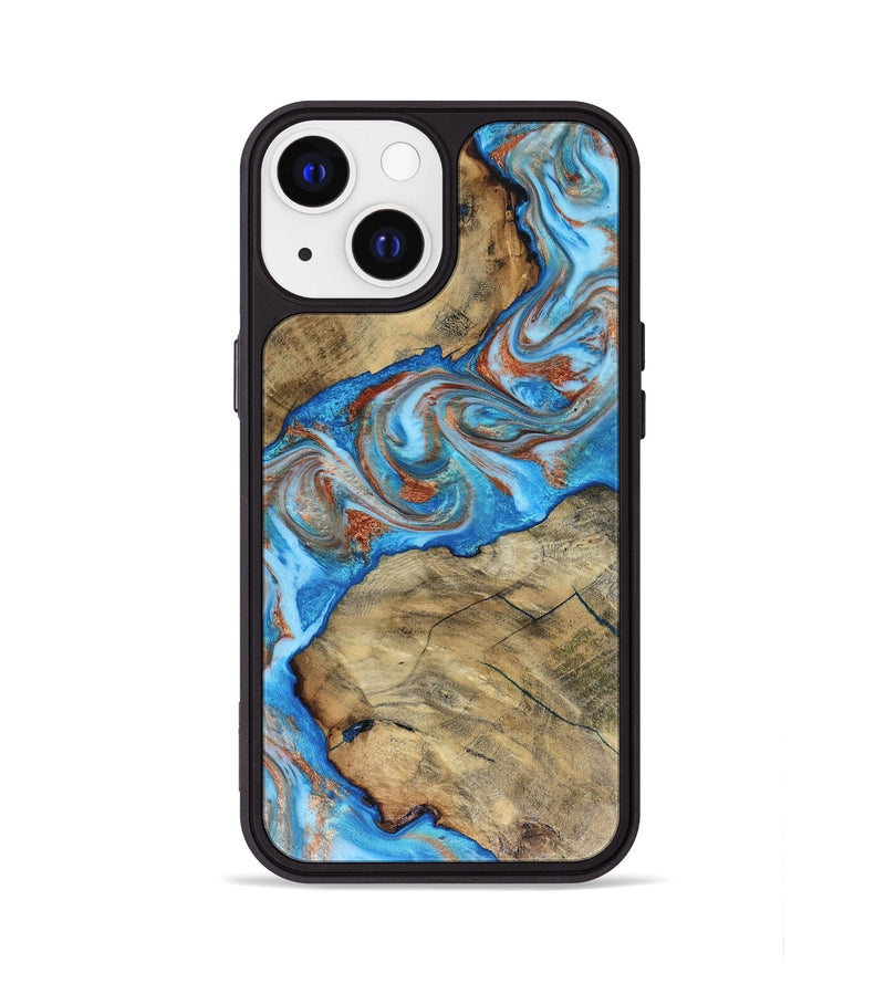iPhone 13 Wood Phone Case - Kizzie (Teal & Gold, 816480)