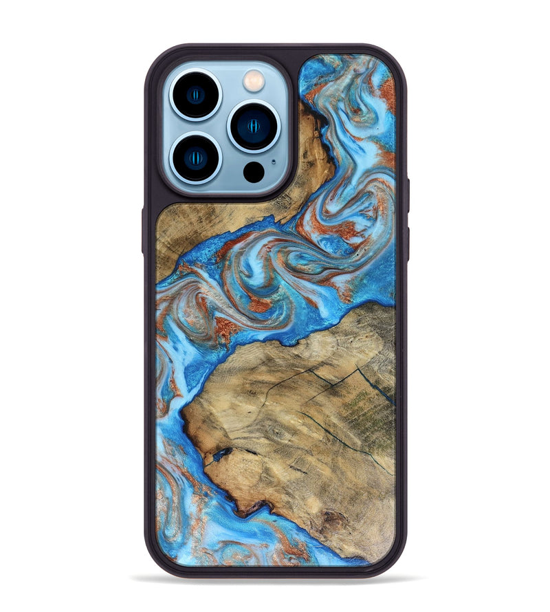 iPhone 14 Pro Max Wood Phone Case - Kizzie (Teal & Gold, 816480)