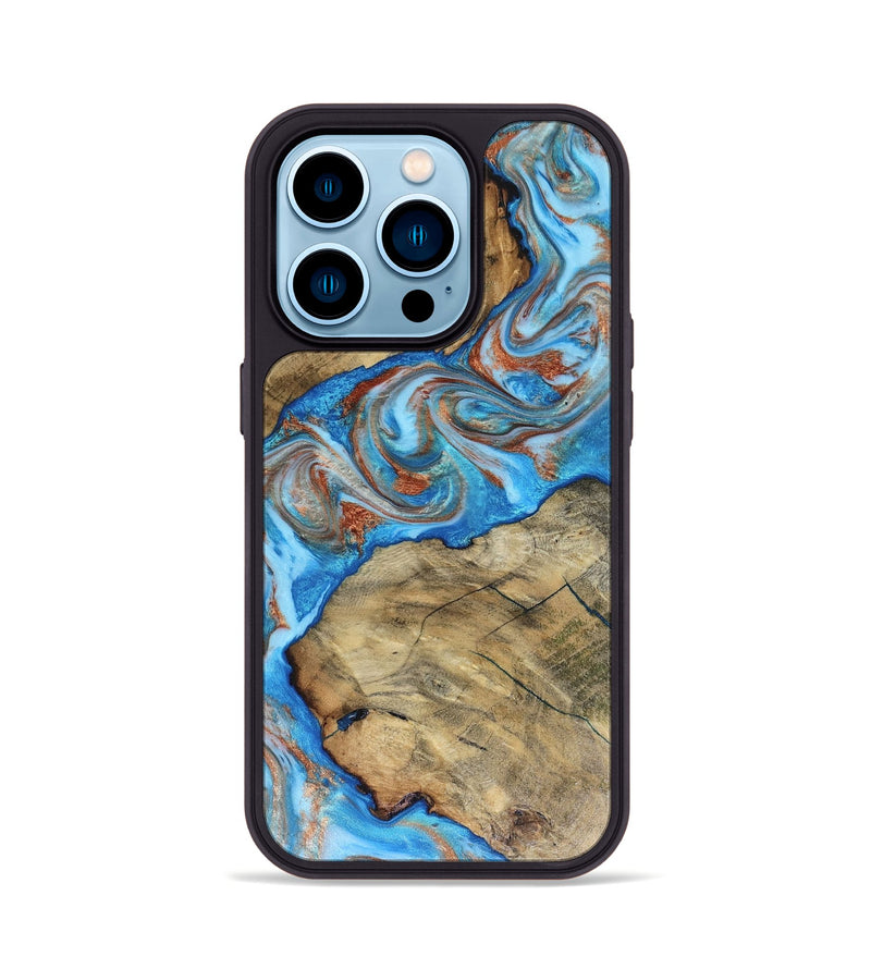 iPhone 14 Pro Wood Phone Case - Kizzie (Teal & Gold, 816480)