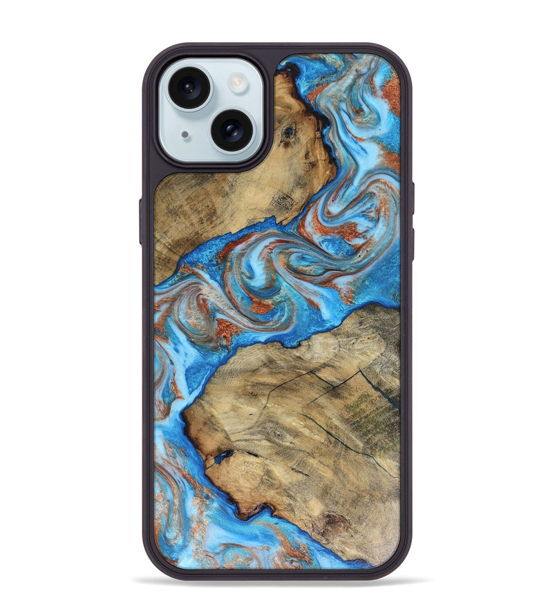 iPhone 15 Plus Wood Phone Case - Kizzie (Teal & Gold, 816480)