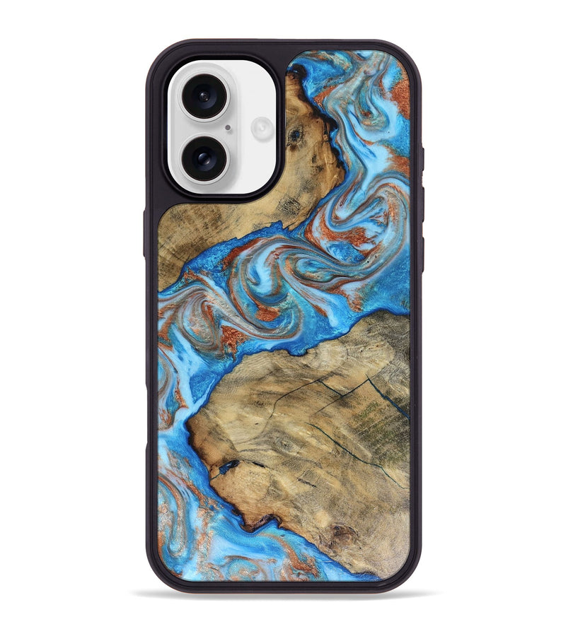 iPhone 16 Plus Wood Phone Case - Kizzie (Teal & Gold, 816480)