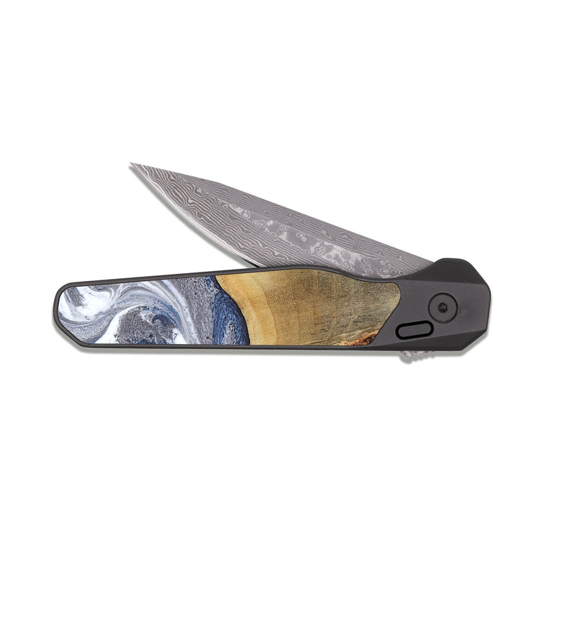 EDC Dark Damascus Wood Pocket Knife - Shante (Blue, 816522)
