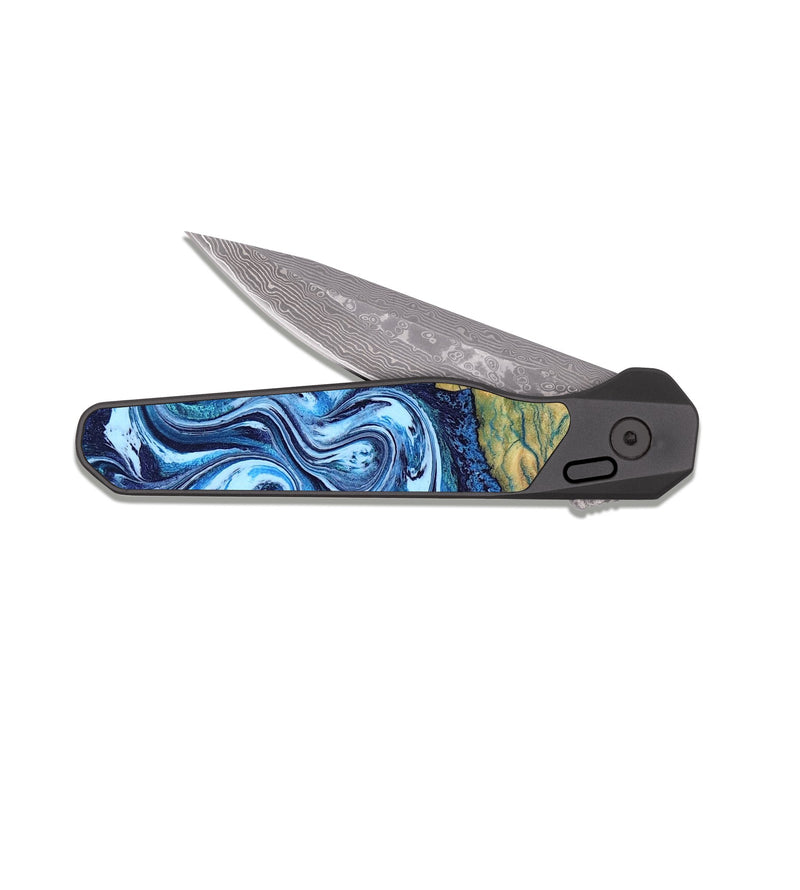 EDC Dark Damascus Wood Pocket Knife - Lotta (Blue, 816525)