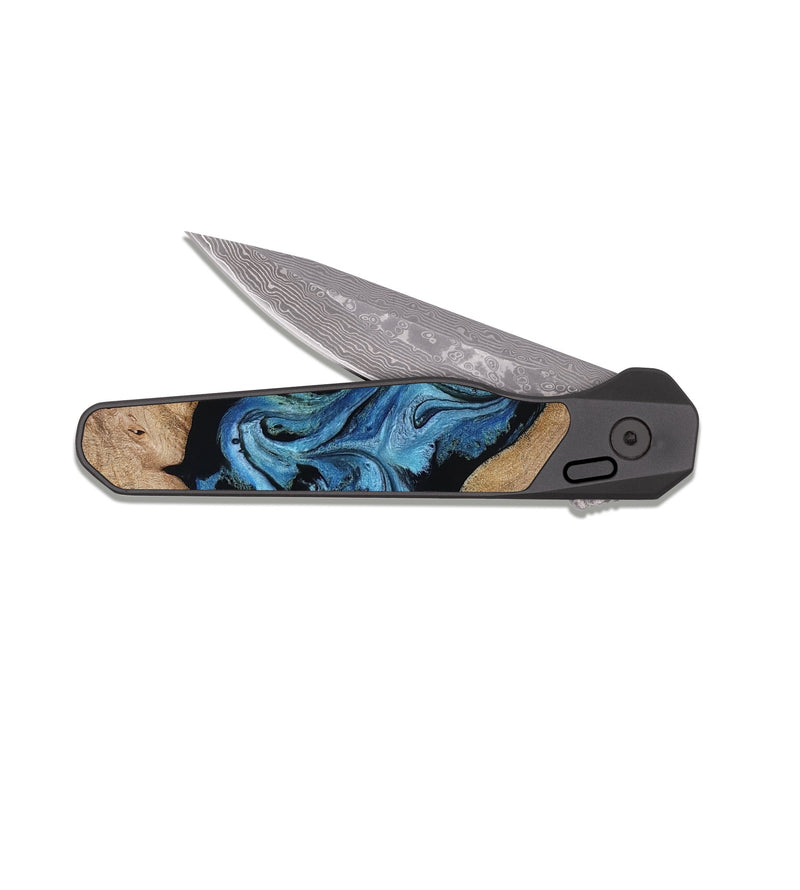 EDC Dark Damascus Wood Pocket Knife - Sibyl (Blue, 816526)