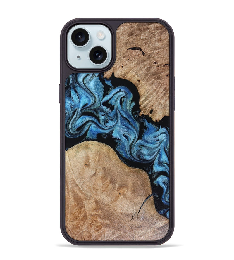 iPhone 15 Plus Wood Phone Case - Sibyl (Blue, 816526)
