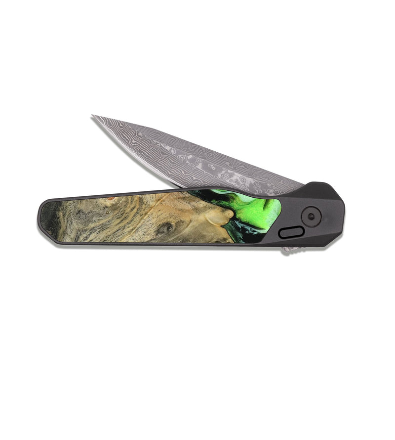 EDC Dark Damascus Wood Pocket Knife - Dash (Green, 816527)