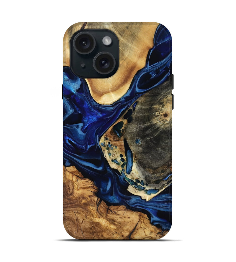 iPhone 15 Wood Live Edge Phone Case - Odis (Blue, 816574)