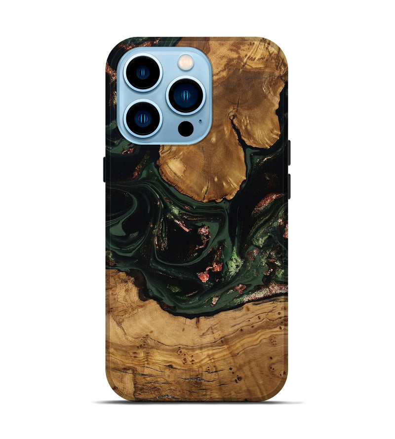iPhone 14 Pro Wood Live Edge Phone Case - Elijah (Green, 816578)