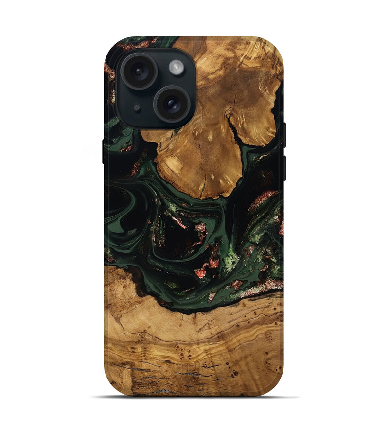 iPhone 15 Wood Live Edge Phone Case - Elijah (Green, 816578)