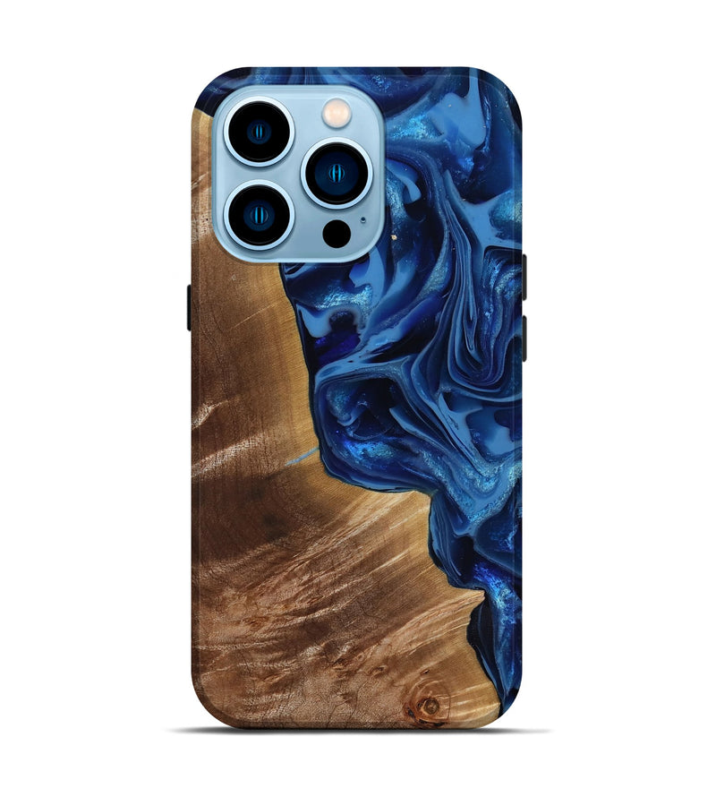 iPhone 14 Pro Wood Live Edge Phone Case - Vernie (Blue, 816581)