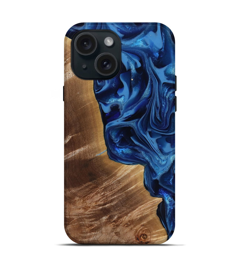iPhone 15 Wood Live Edge Phone Case - Vernie (Blue, 816581)