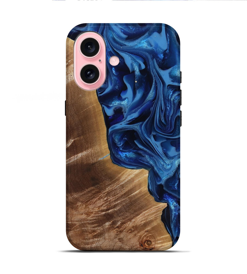 iPhone 16 Wood Live Edge Phone Case - Vernie (Blue, 816581)