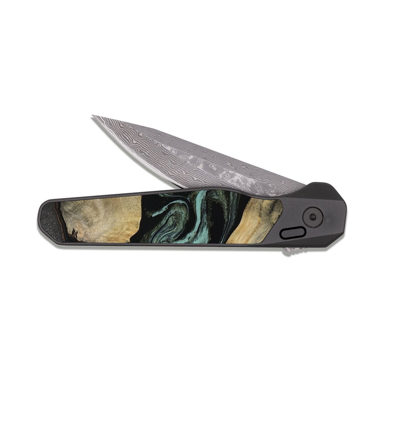 EDC Dark Damascus Wood Pocket Knife - Pamala (Green, 816600)
