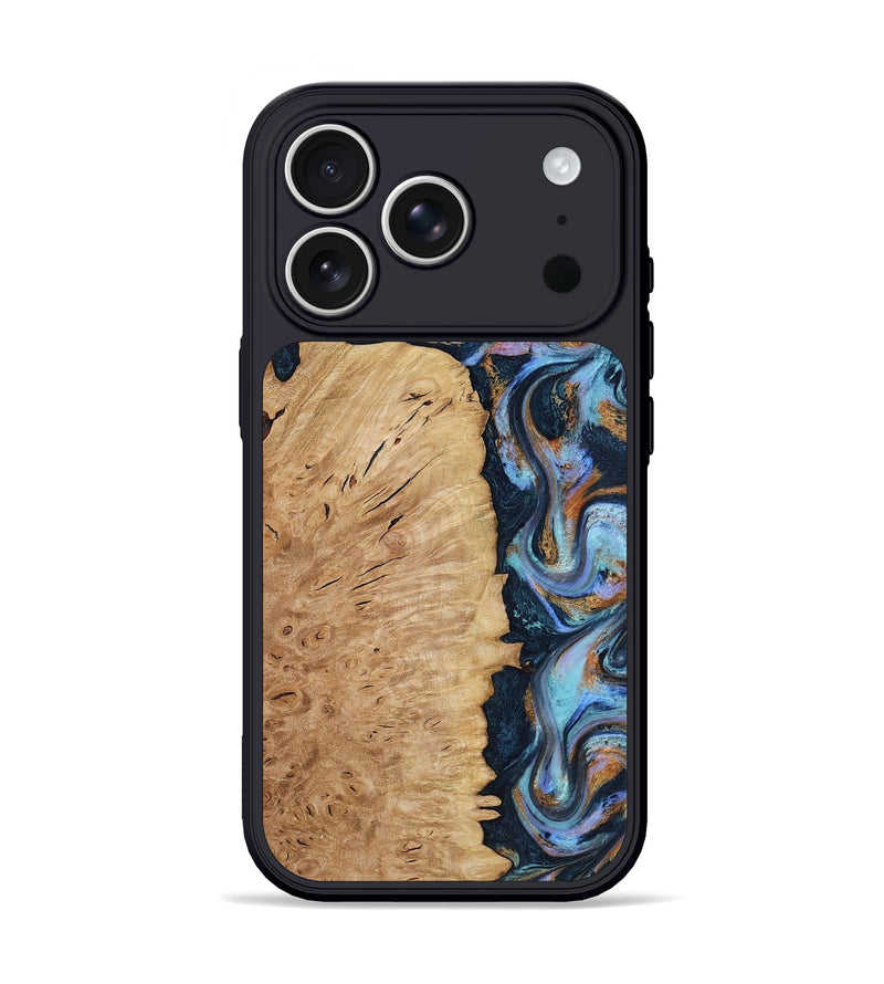 iPhone 17 Pro Wood Phone Case - Keara (Teal & Gold, 816604)